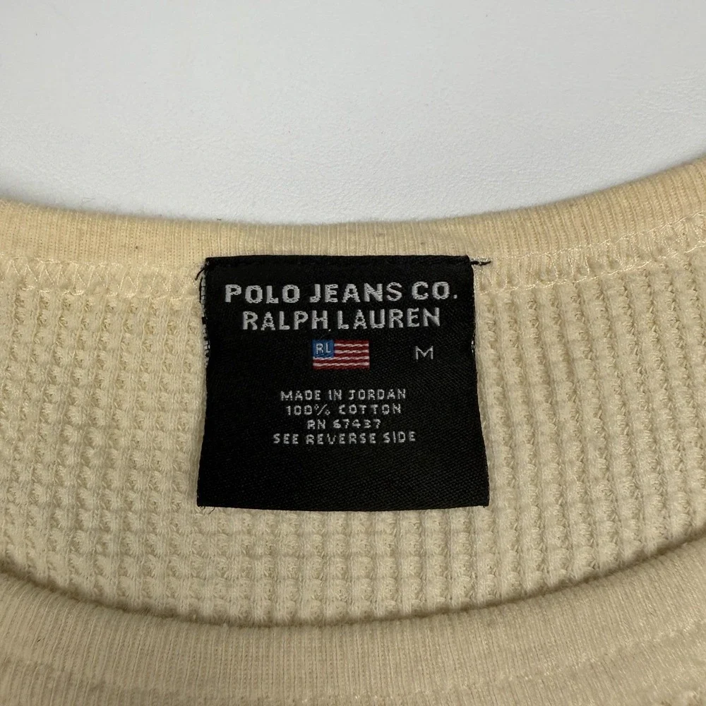 Vintage Polo Jeans Co Ralph Lauren Shirt Mens Medium White Thermal 67 Tee Waffle